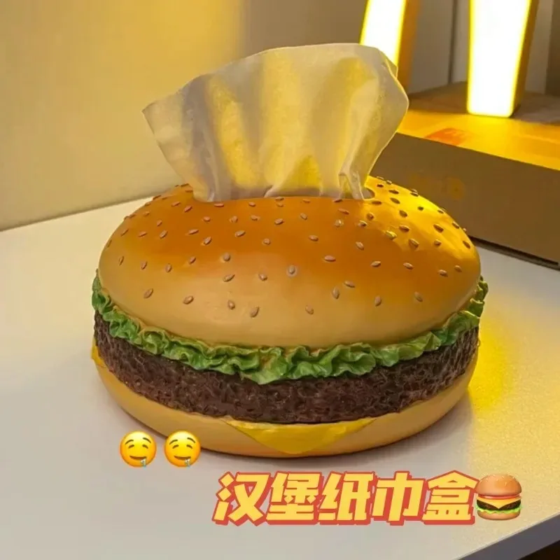 Hamburger Shaped Tissue Box Creative Burger Resin Napkin Holder Case Paper Box Container HomeTable Decoration Storage Boxes