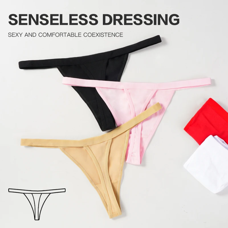 Tangas de algodão sem costura para mulheres, biquíni de cintura baixa, calcinha monocromática confortável fio-dental, cueca sexy, lingerie feminina