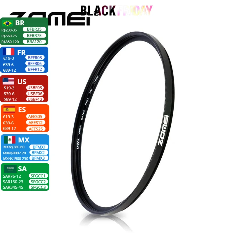 Zomei Camera Filter UltraViolet Slim UV Slim MCUV Filter Filtro 40.5 49 52 55 58 62 67 72 77 82mm Lens Protector For Canon Nikon