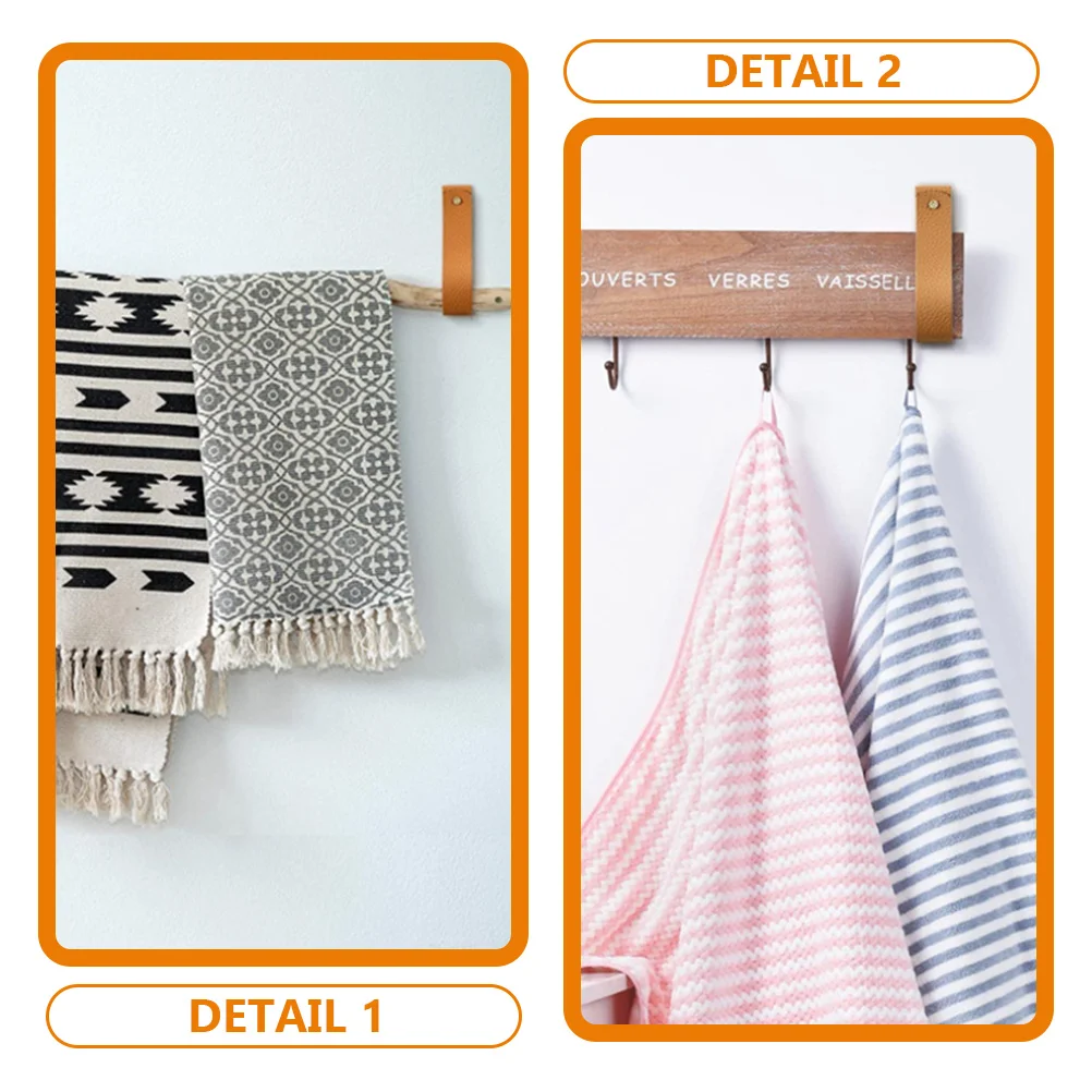 

4 pcs Bohemian Style Curtain Rod Straps Wall Mounted Hooks Brown Bathroom Kitchen Bedroom Decorative Hanging Hook Set