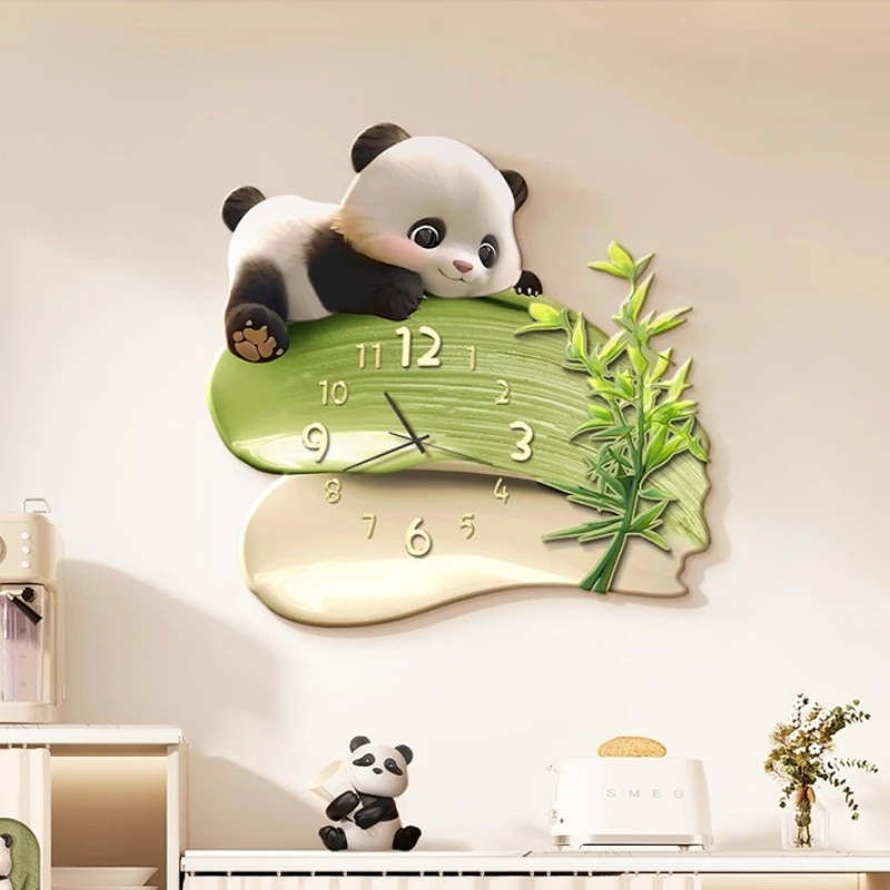 

Cream Panda Living Room Wall Clock Restaurant Clock Mural Watch Room Decorations Corridor LED Mute Quartz Clock Home Decor Items