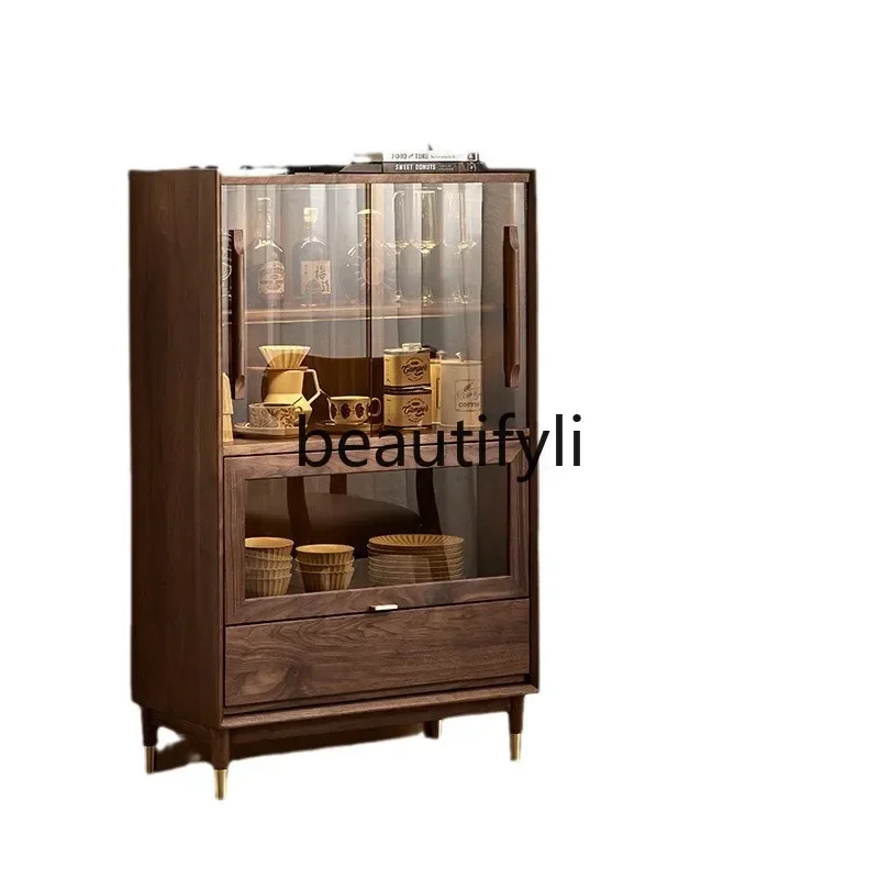 

32North American black walnut solid wood wine cabinet living room simple multi-functional cherry wood storage side cabinet
