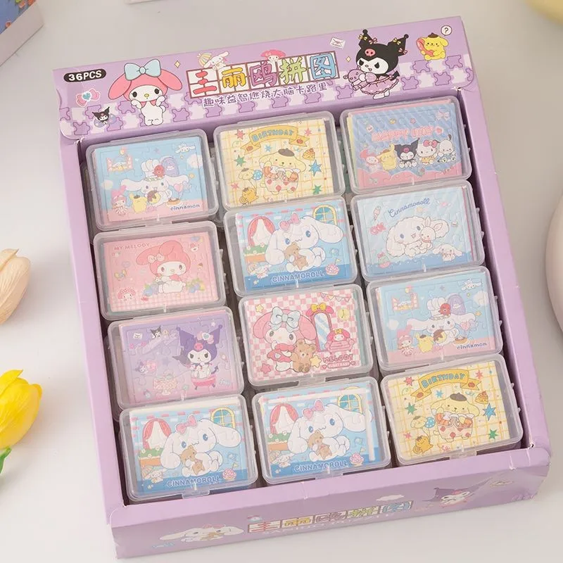 5sheets/Box Sanrio Cartoon Puzzle Hellokitty My Melody Kuromi Cinnamoroll Assembly Game Early Learning Educational Toy Kids Gift