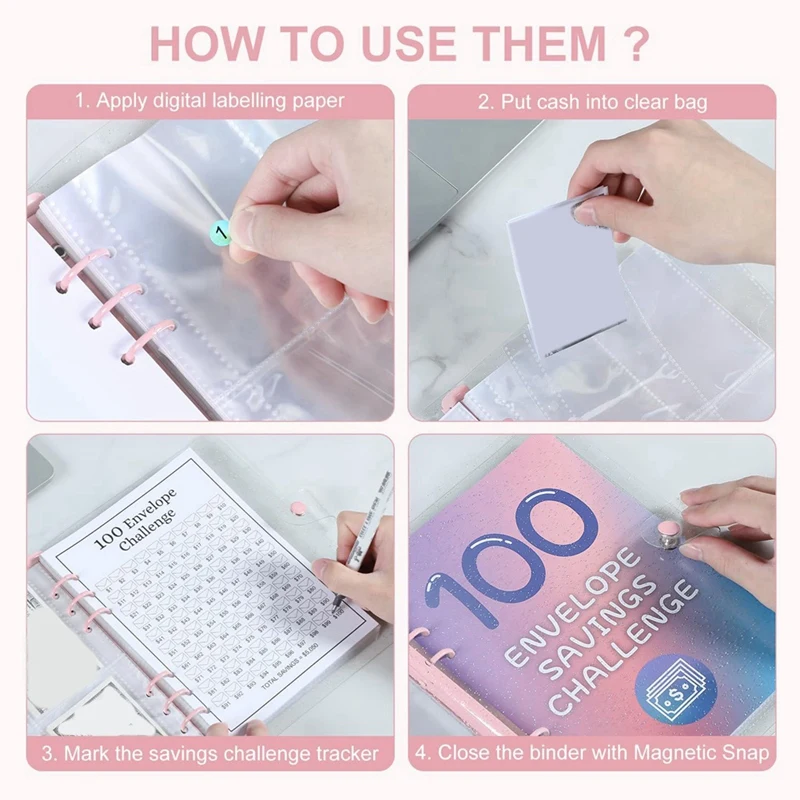 100 Envelope Money Savings Challenge Binder, Expense Budget Sheet For Budgeting And Saving Money, Budget Binder