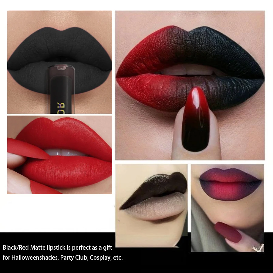 Rouge à lèvres liquide mat velours, 2 pièces, noir, rouge, imperméable, teinte à haute teneur en pigments, maquillage coréen, cadeaux, glaçage, tache pour les lèvres