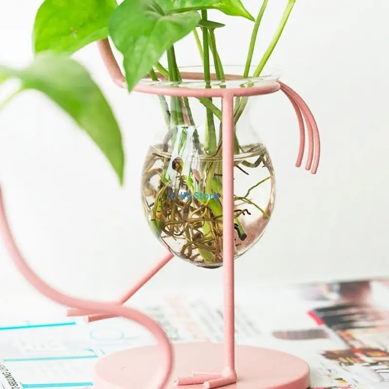 Flamingo شكل الزجاج الزجاجية النباتية أونساي إنساي إنساي زهرة زهرة الزفاف الزفاف hristmas المنزل deessor