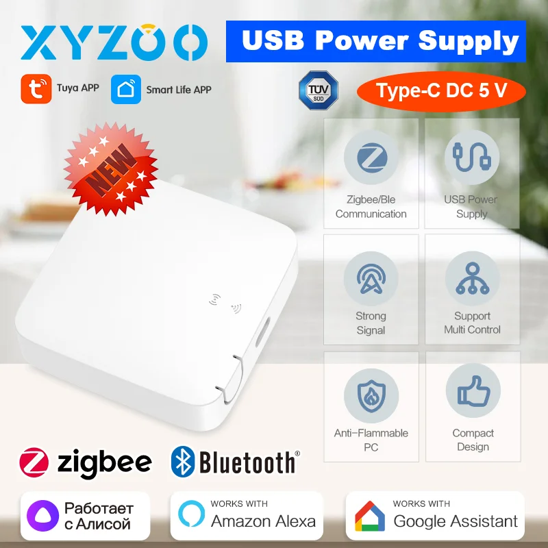 Tuya Multi Mode ZigBee Bluetooth Gateway Smart Life APP Afstandsbediening Spraakbesturing Automatisering USB Power Support