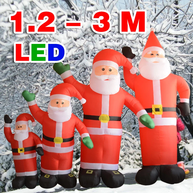 1.2-3m Outdoor Christmas Inflatable Gas Mold With Led Light Santa Claus Wave Restaurant And Mall Welcome Decoration New Year