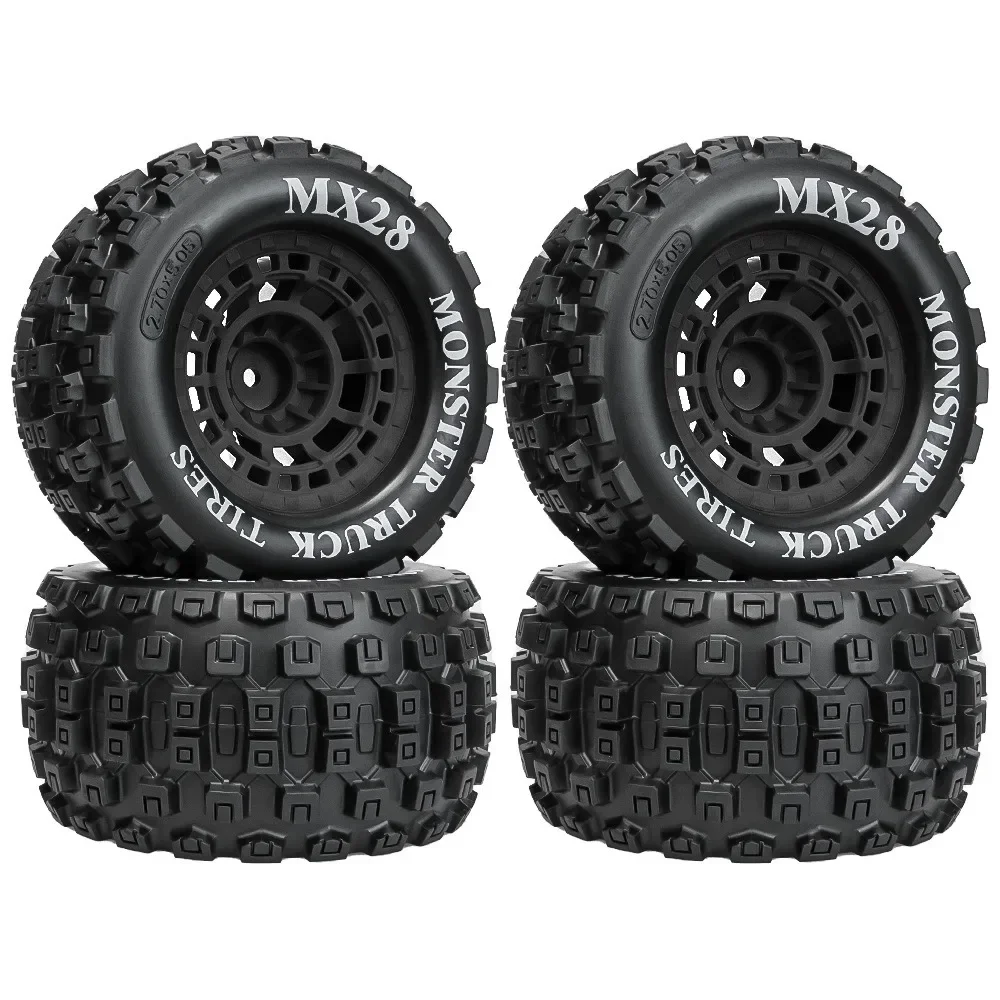 4 Stück 2,8" MX RC-Reifen mit 12-mm-Sechskantadapter, 1/10 RC-Truck-Reifen für Arrma Big Rock Granite VORTEKS 3S Trxs Rustler