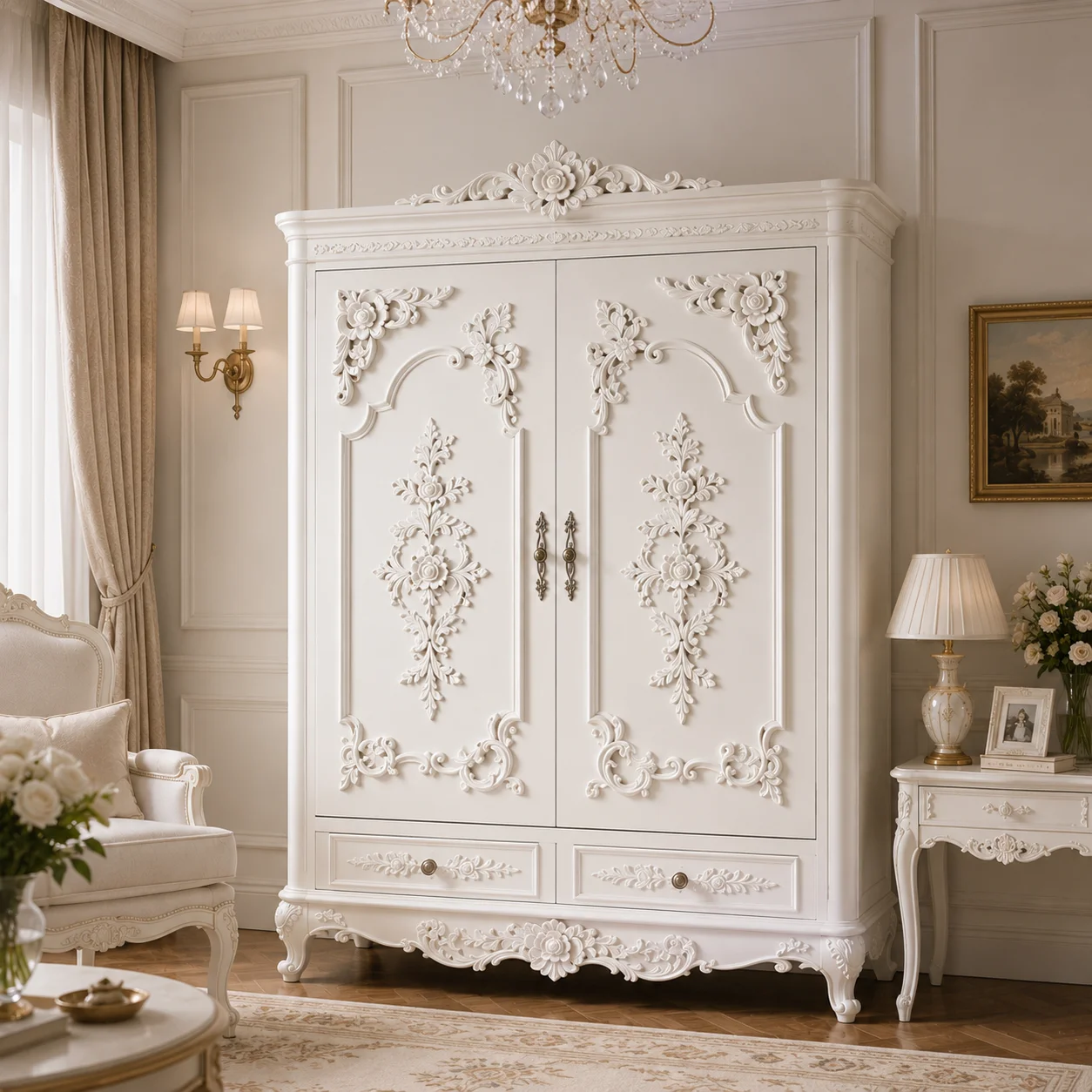 Wood Carved Applique Floral Wooden Onlay Furniture Cabinet Door Wall Trim Rose Ornament Unfinished DIY Vintage Home Decor