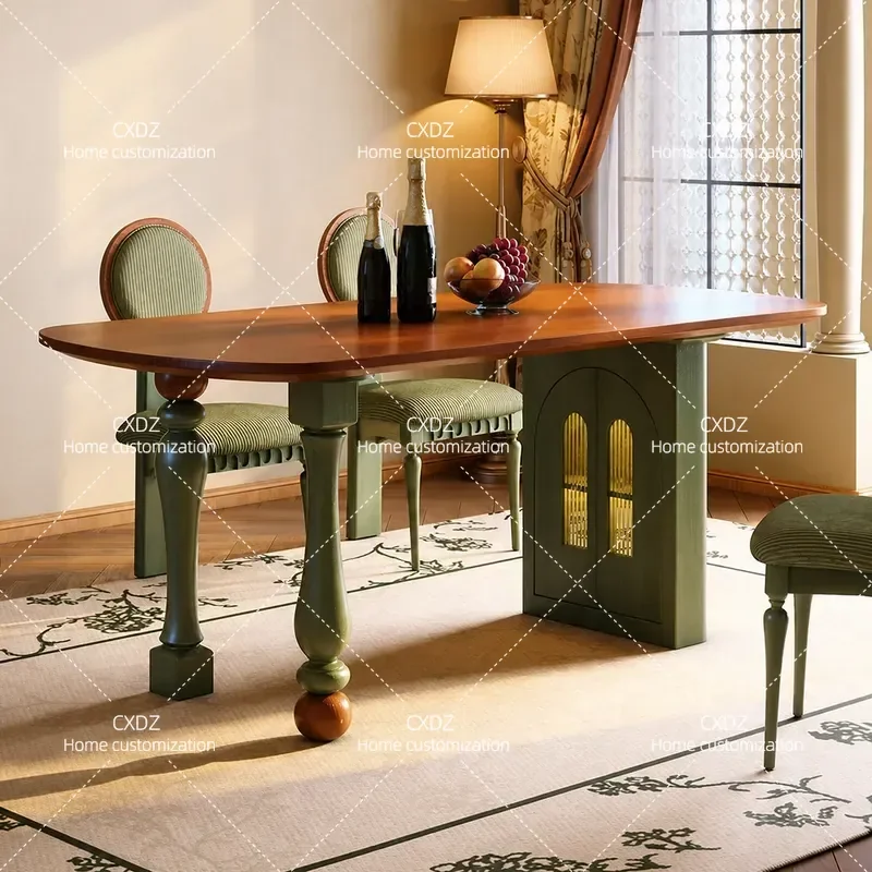 Retro Solid Wood Dining Table Set Ash Wood Rectangular High End Storage Dining Table and Chairs for Small Apartment Ancient