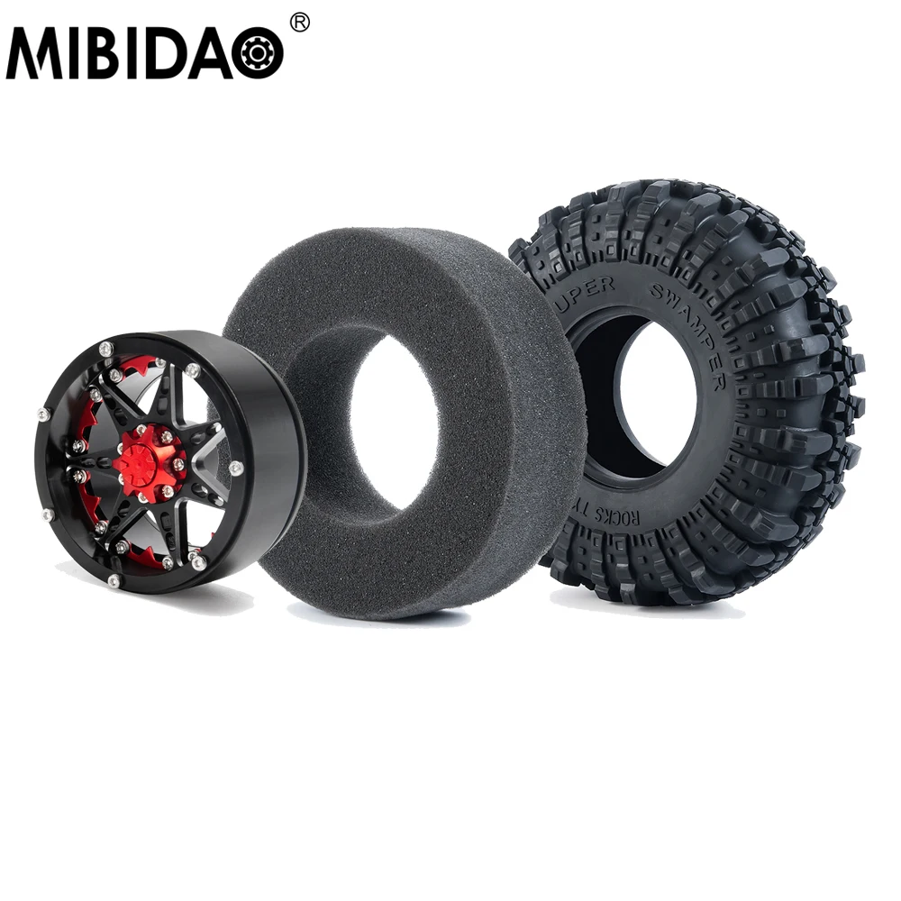 

MIBIDAO 4Pcs 2.2" Beadlock Wheel Rims & Rubber Tires For 1/10 Axial SCX10 90046 TRX4 TRX6 Wraith 90018 RC Crawler Car