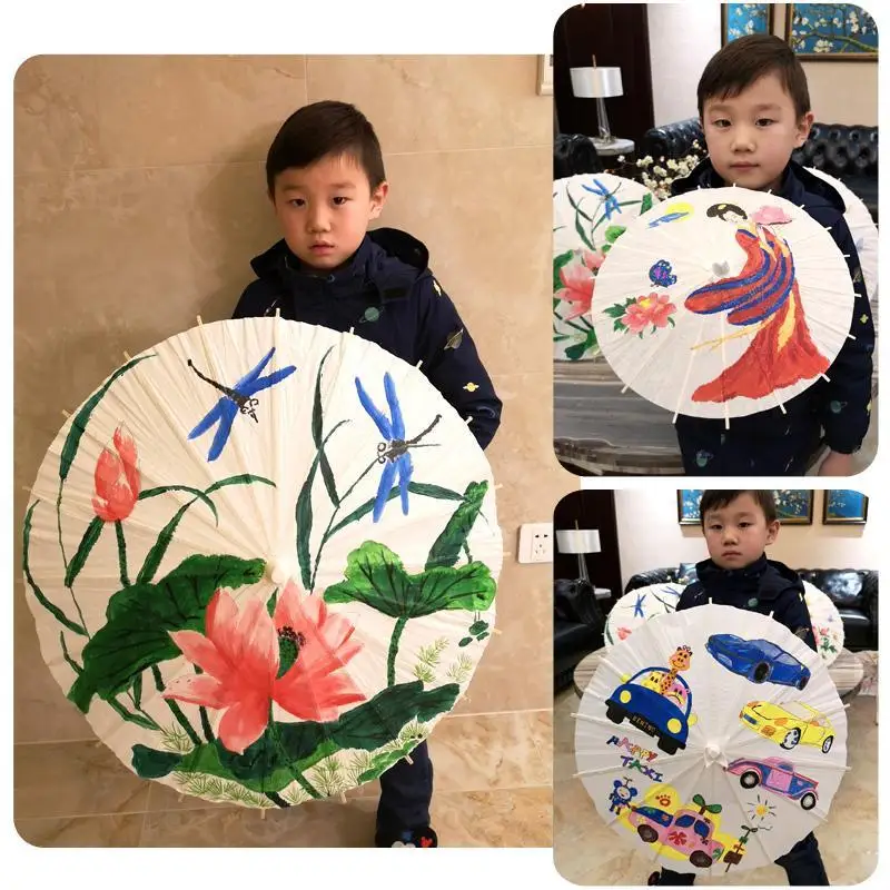 Paper Umbrella DIY Handmade Painting Supplies Long-handle Blank Photography Prop