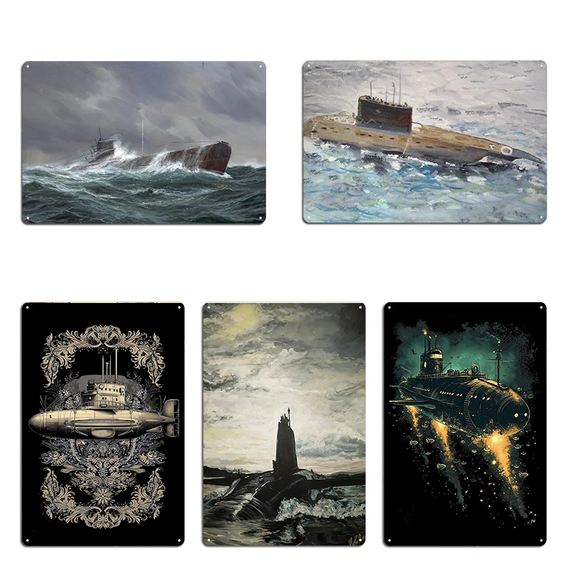 독일 WW2 U-보트 또는 잠수함 다이빙 금속 플라크 포스터 벽 장식, 시네마 동굴 주석 사인 제작