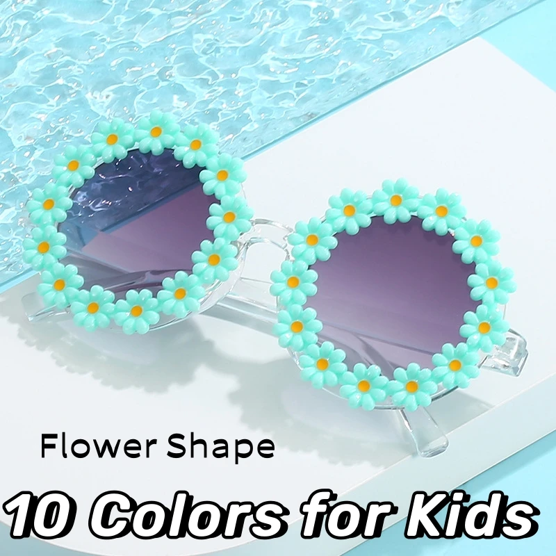 

Fashion Round Frame UV400 Sunglasses for Children Lovely Daisy Flower Outdoor Sun Glasses Shades Kids Beach Eyewear Goggles