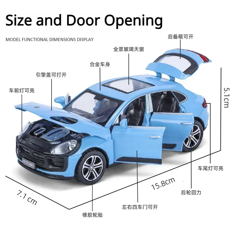1:32 Macan T SUV Model Samochodu z Odlewu Stopu Metalu, Zabawka, Metalowa Miniaturowa Figurka, Napęd na Sprężynę, Dźwięk i Światło, Prezent dla Dzieci