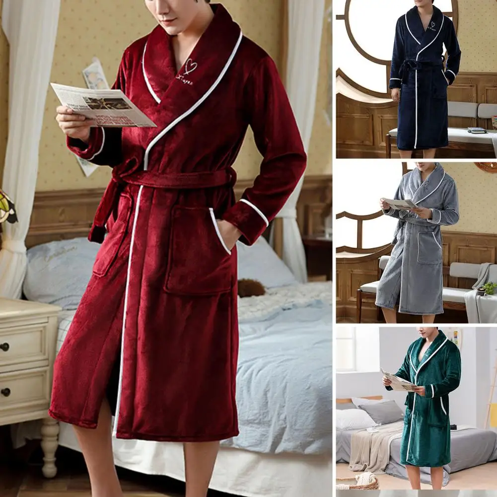 Extra Large Bathrobe Super Soft Men\'s Winter Sleepwear Absorbent Bathrobe with Pocket Design Cozy Couple Pajamas for Home