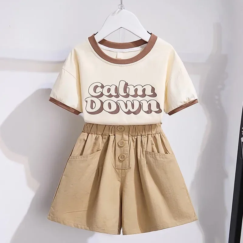 

Summer Teenage Girls Clothes Set Children Letter Tshirts and Shorts 2 Pieces Suit Kid Short Sleeve Top Botton Outfit Tracksuits