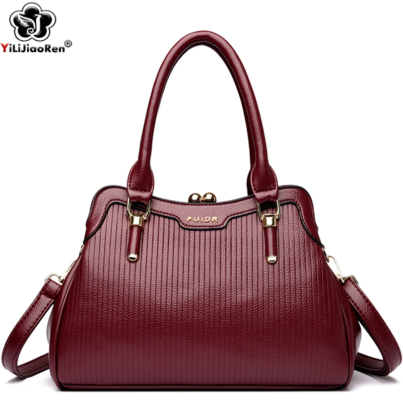 

Fashion Striped Handbag Women Elegant Commuter Shoulder Bags Designer Comfortable Leather Tote Ladies Crossbody Bag Female