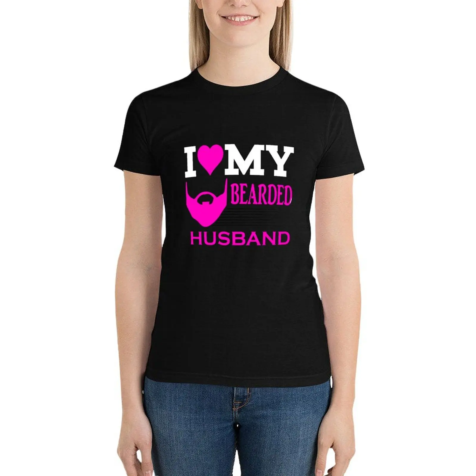 I LOVE MY BEARDED HUSBAND T-Shirt oversized graphics Female clothing Short sleeve tee funny t shirts for Women