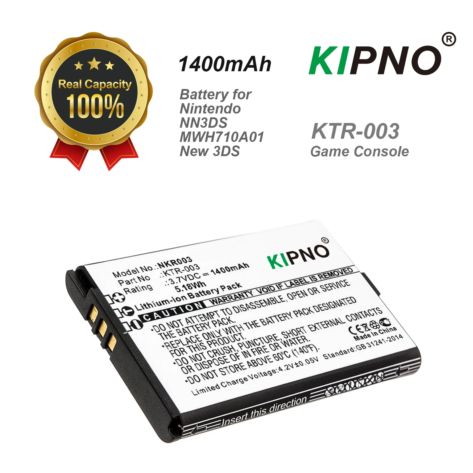 

KIPNO 1400mAh Game Console Battery KTR-003 for Nintendo NN3DS, MWH710A01, New 3DS