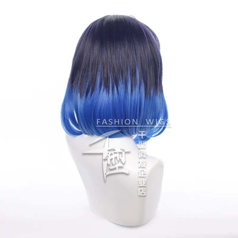 Peruka Cosplay Hashibira Inosuke Czarno-Niebieski Gradient Włosów Japońskie Anime Peruka do Przebrań Scenicznych Męska Damska Akcesoria do Kostiumów na Comic-con