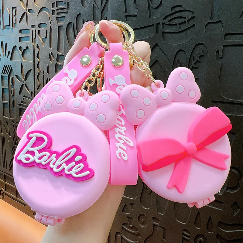 Barbie Keychains Mirror Airbag Comb Keychain Girl Portable Makeup Mirror Bag Pendant Kids Gifts