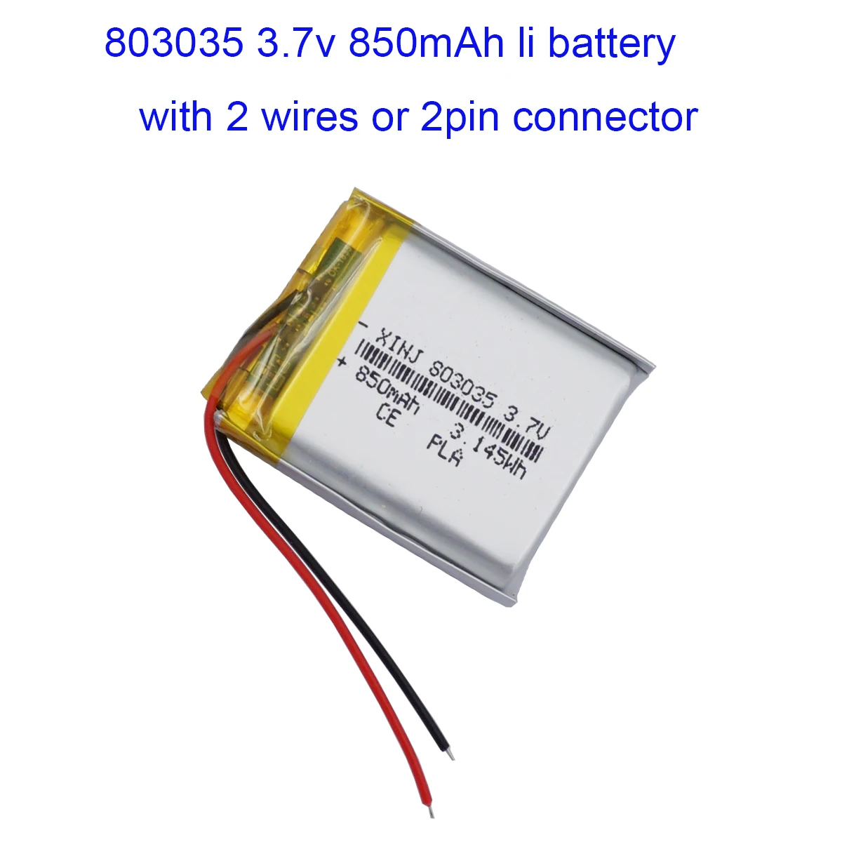 

3.7V 850mAh 3.14Wh Li-Polymer Replacement Lipo Battery JST 2Pin 1.0/1.25/1.5/2.0/2.54mm Connector plug 803035 For GPS Camera LED