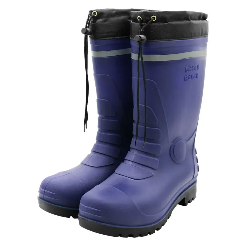 شتاء دافئ مقاوم للماء صوف مبطن في الهواء الطلق سلامة العمل عاكس الألغام عامل الجوارب الركبة عالية كعب منخفض جولة تو حذاء رجالي