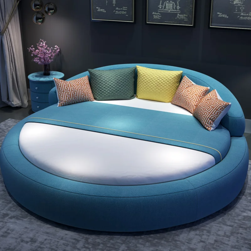 Round Fabric Big Bed Double Simple Princess Designer Bedroom Modern Bed Hotel Wedding Camas Moderrnas Inteligentes Furniture