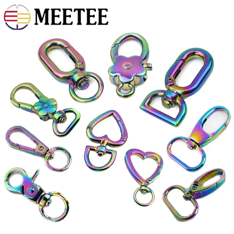 5Pcs Rainbow Metal Lobster Buckles Carabiner Trigger Snap Hook Keyring Connect Clasp Pet Collar Bag Strap Hanger Sewing Supplies