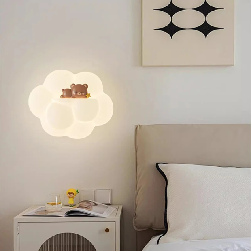 Imagem -05 - Luminária de Parede para Quarto Infantil Kitten Lights na Nuvem Led Minimalista Moderno Desenhos Animados Berçário Garoto Menina Quarto Luz de Parede à Cabeceira