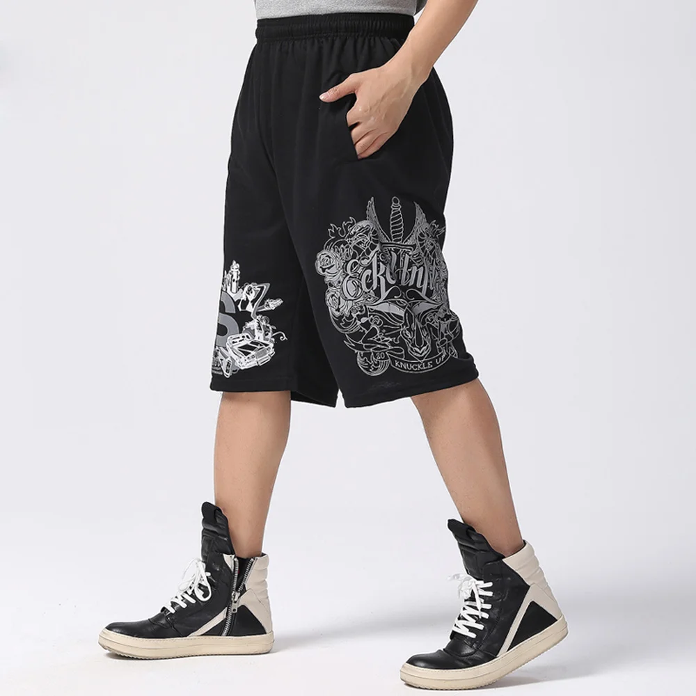 

2023 Fashion Summer Hip Hop Plus Size Loose Drawstring Male Streetwear Men Cotton Shorts Elastic Waist Print Baggy Bermuda Capri