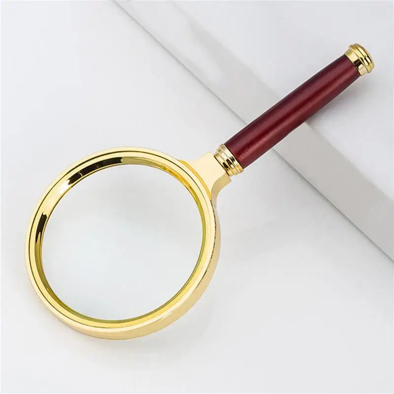 Handheld Magnifier Wooden Handle Vintage Magnifying Glass Portable Retro Handle Magnifier Eye Loupe Glass