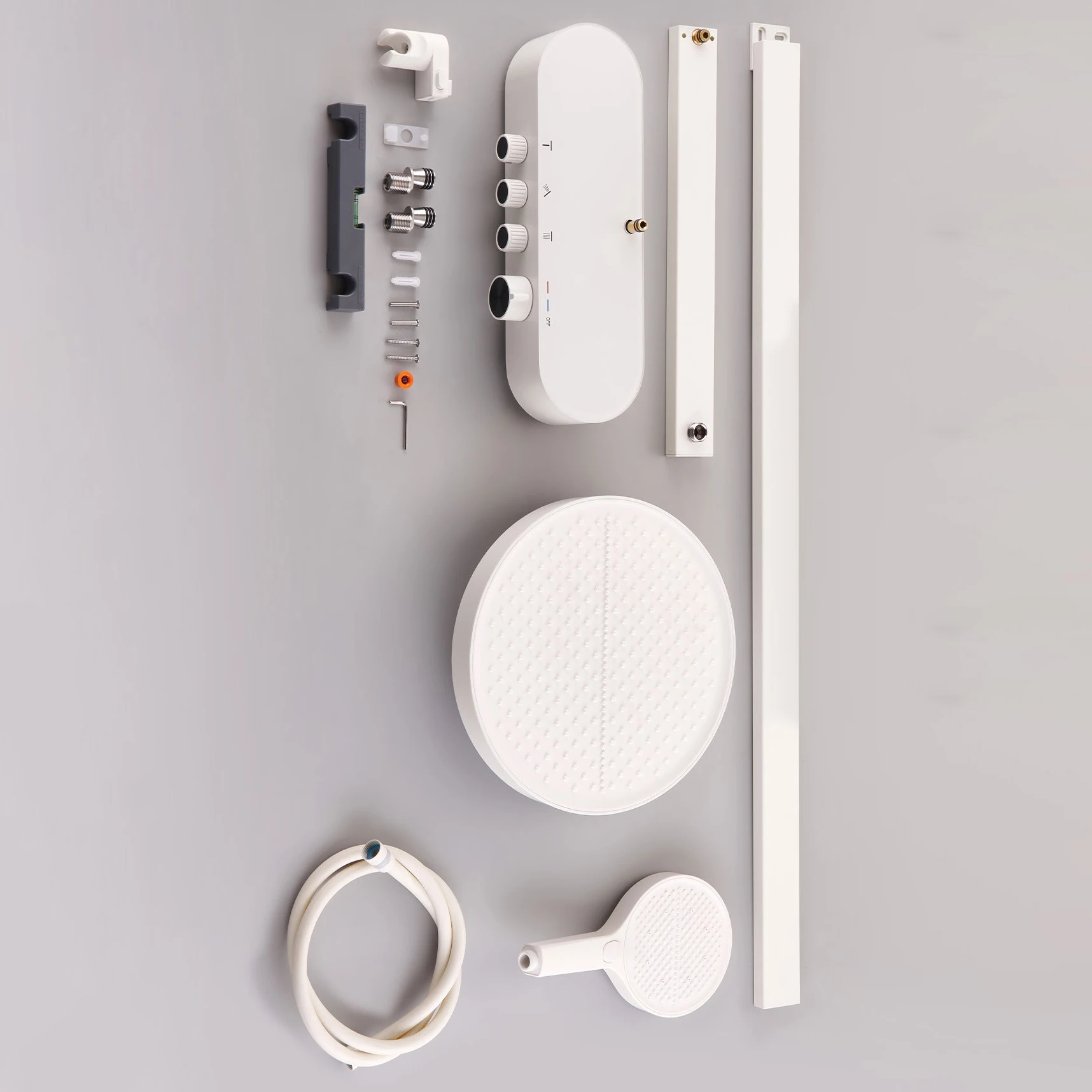 Set Pancuran Kamar Mandi Air Terjun Putih Sistem Keran Kamar Mandi Panas Dingin 12 Inci Kepala Pancuran Hujan Set Sistem Pancuran Kamar Mandi Kuningan