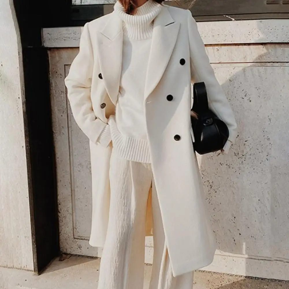 Overcoat  Simple Solid Color Long Woolen Elegant Coat All-Match Elegant Coat Intellectual   for Work