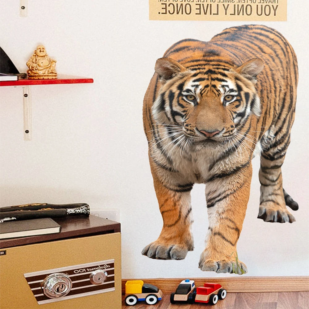 1pc 3D Mighty Tiger Wall Sticker For Kids Baby Rooms Self-adhesive Wallpaper Home Decor Bedroom Living Rooms Wall Decals 45X70cm