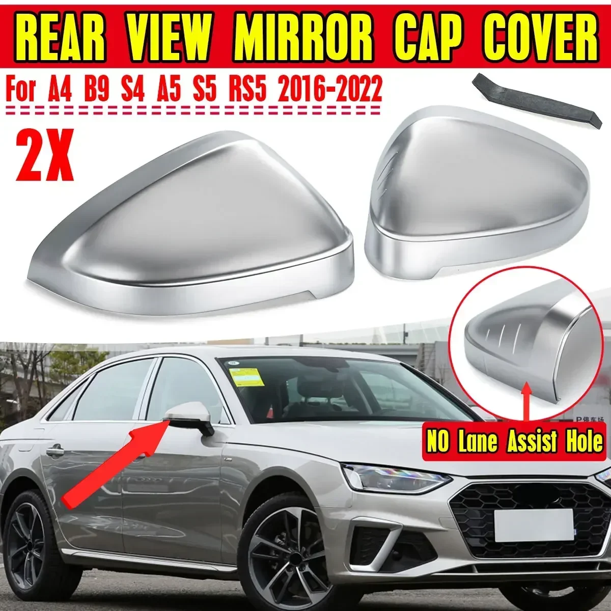 Chrome Silver Side Wing Mirror Caps For Audi A4 B9 S4 A5 S5 RS5 2016 2017 2018 2019 2020 2021 2022 Replace Covers Left Right