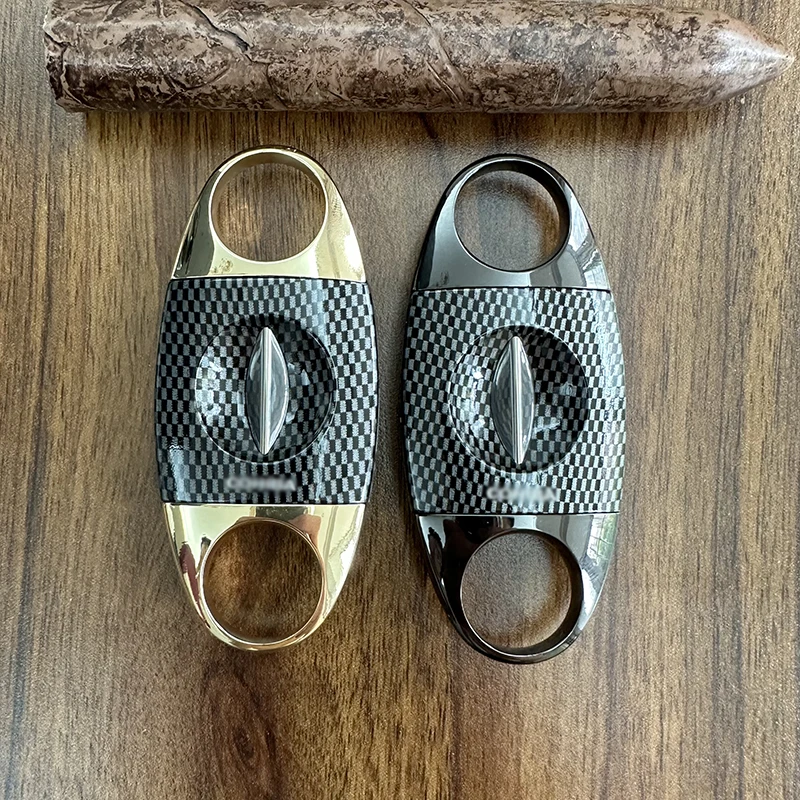 Carbon Fiber Pattern V Cut Cigar Cutter Stainless Steel Cigar Scissors Cool Gadget Cigar Punch Cigar Accessories Free Shipping