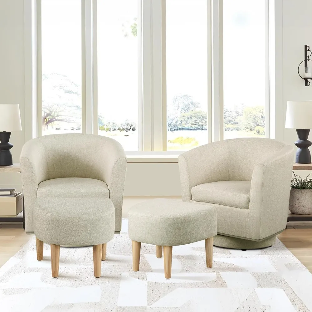 

Swivel Accent Chair Set of 2 with Ottoman, Modern Upholstered Barrel Armchairs with 360° Swivel Base, Comfortable Club