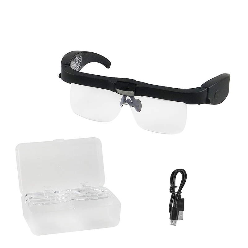 Rechargeable 2.0X 3.0X 4.0X Eyewearing Magnifying Glasses 150 / 250 Degree Reading Gasses Magnifier w Illumination replaces lens