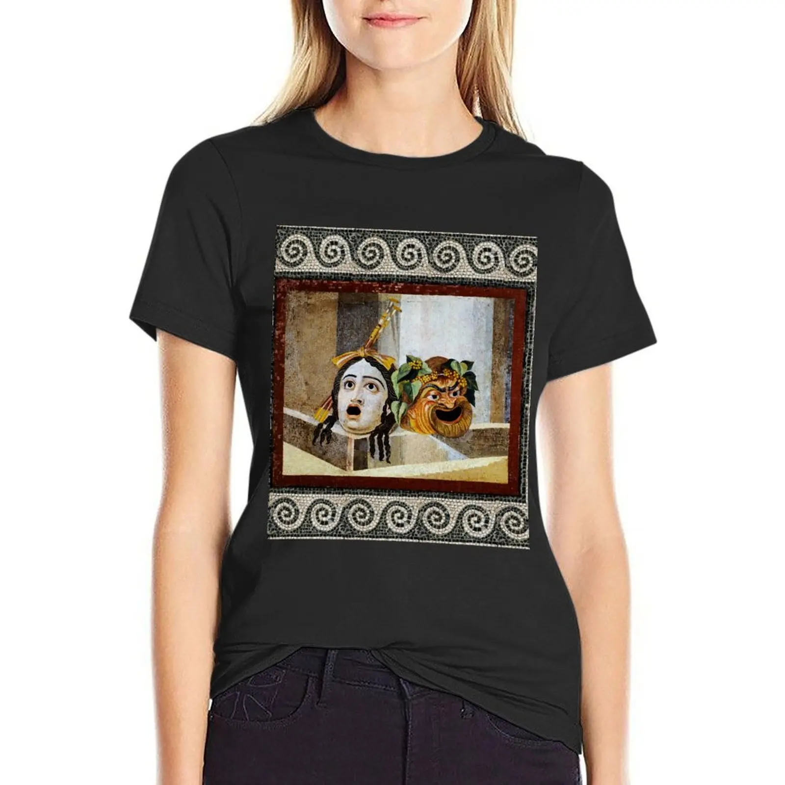 ANTIQUE ROMAN MOSAICS ,GREEK COMEDY THEATER MASKS T-Shirt Blouse summer top tops t-shirt dress for Women plus size