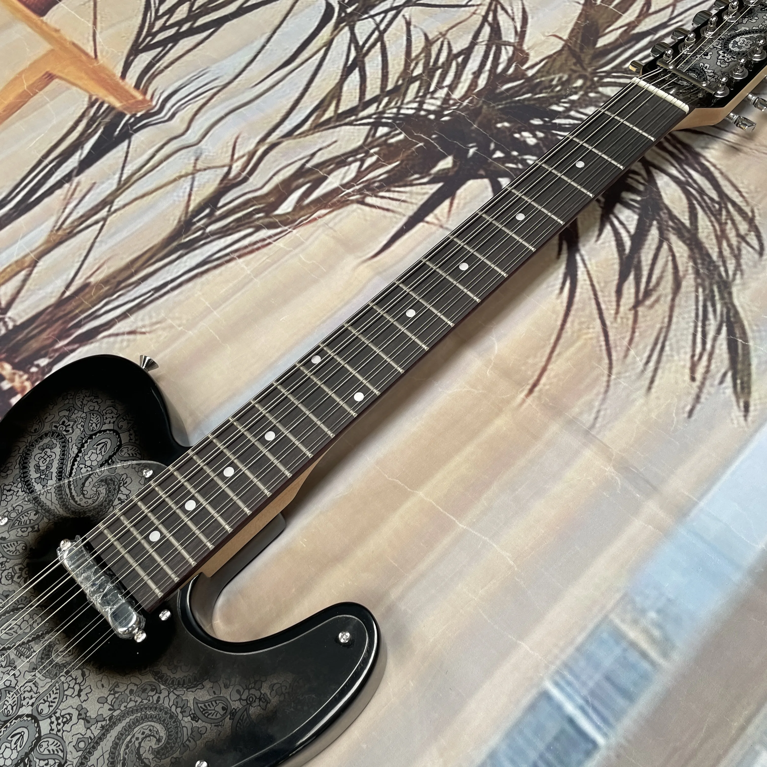 12-string black electric guitar with multi-knob volume control rosewood fingerboard guitars,professional  performance guitarra view 2