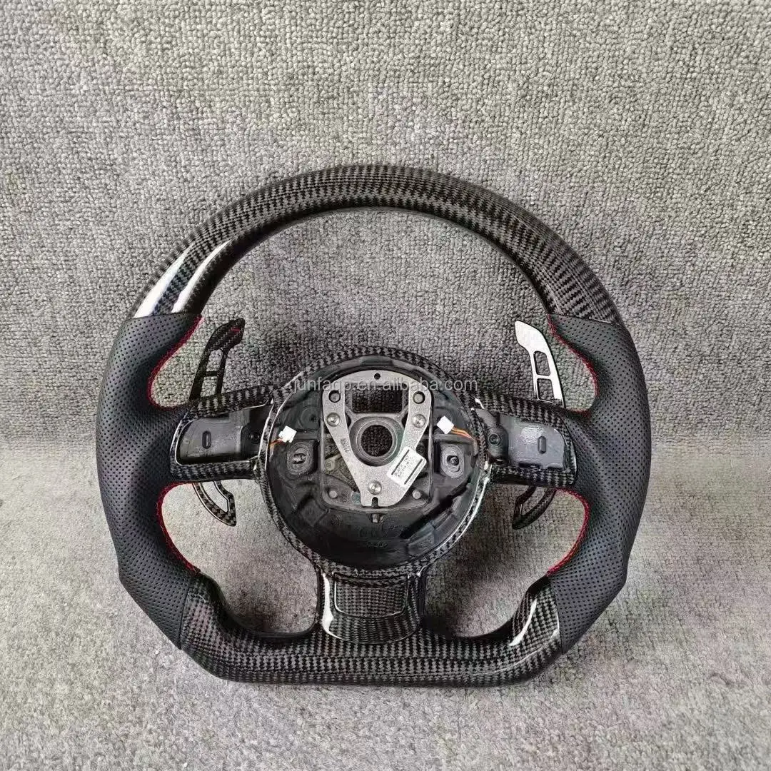 

Sports Carbon Fiber Leather Carbon Fiber Steering Wheel for Audi TT TTS TTRS R8 V8 V10 Red Stitch Color Stylish Car Accessory