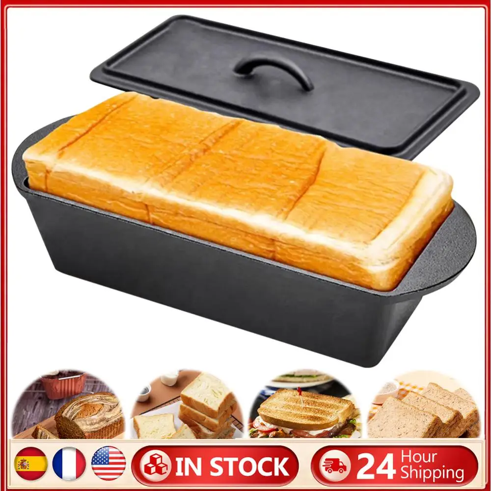 

Cast Iron Pan with Lid Square Toast Mold None Coating Rectangular Loaf Pan Toast Box for Baking Cake Sandwich
