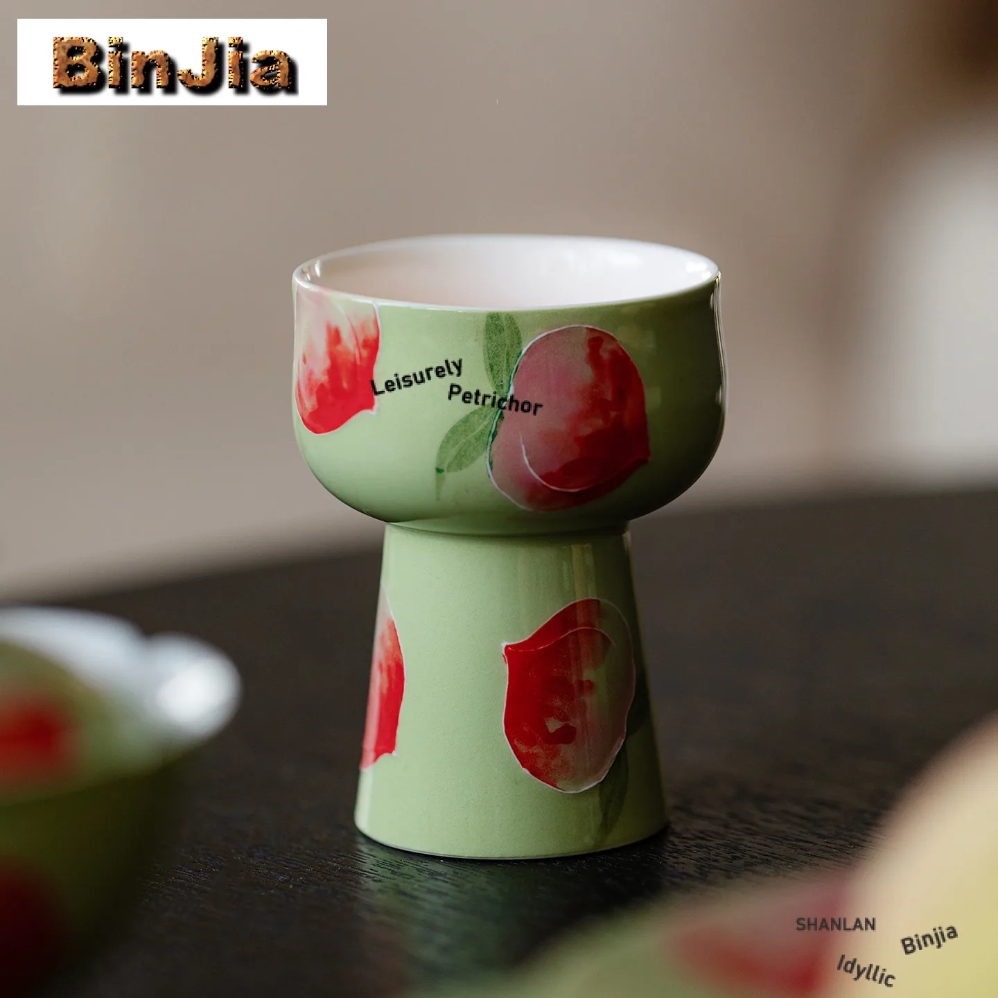 

60 мл ручная роспись персиковая большая чайная чашка на высоких ножках антикварная чайная чаша чайная пара личной чашки для дегустации чая Jianzhan Master чашки посуда