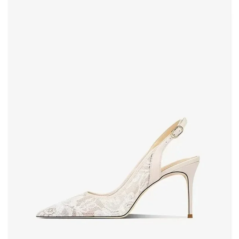 أحذية نسائية 2025 أحذية خفيفة نسائية دانتيل بكعب عالي مثير بمقدمة مدببة أحذية الحفلات للنساء كعب رفيع مشبك حزام صندل نسائي