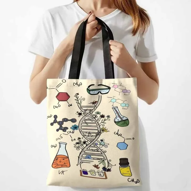 Shopping Bags Canvas Printing 1pc DNA-Themed Tote Bag for Daily Commute Handbag with DNA, Science Gift for &Casual Outings