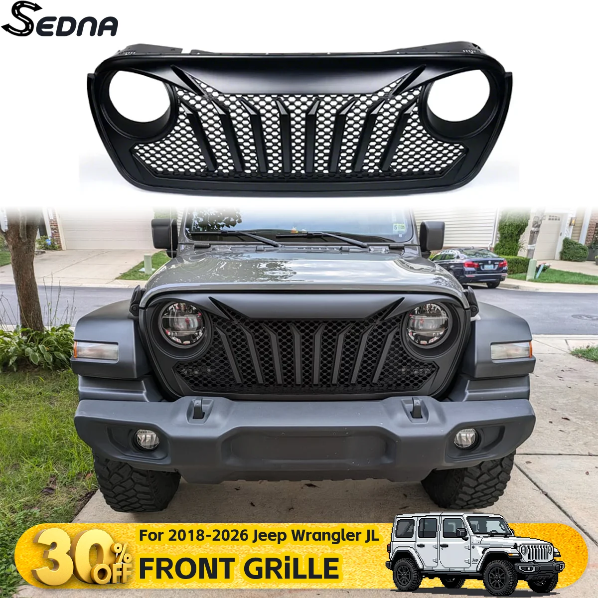 

Front Bumper Grille Racing Grill For Jeep Wrangler JL 2018+ & Gladiator JT 2020+ Upper Grilles Car Guard Tuning Accessories