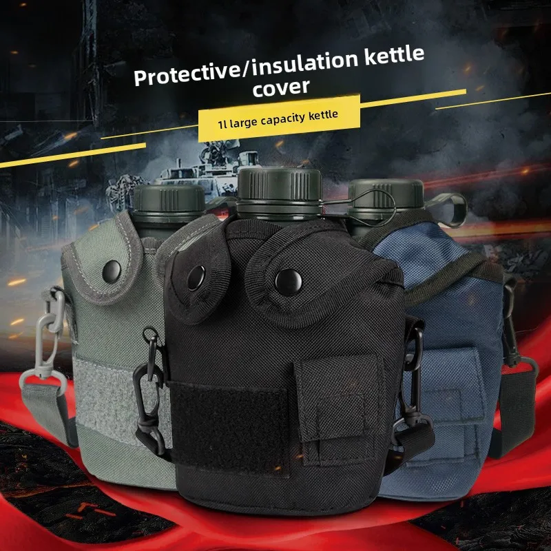 

1L Outdoor Portable Aluminum Water Bottle Vintage 87 Military Training Black Large Capacity for Hiking Camping Survival